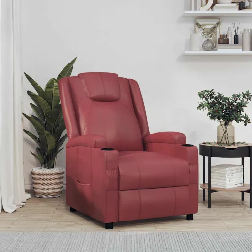 Sillón Reclinable de Cuero Sintético Rojo Tinto
