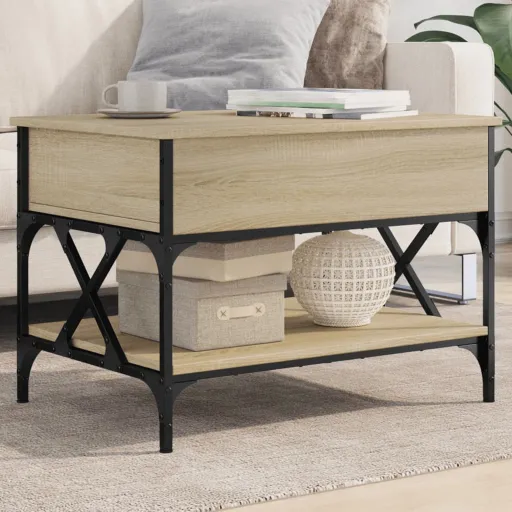 Mesa de Centro Madera Ingeniería Metal Roble Sonoma 70x50x50 cm