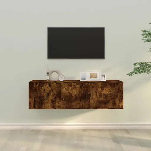 Set de Muebles de TV 2 Pzas Madera Contrachapada Roble Ahumado