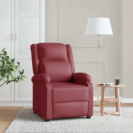 Sillón Reclinable de Cuero Sintético Rojo Tinto