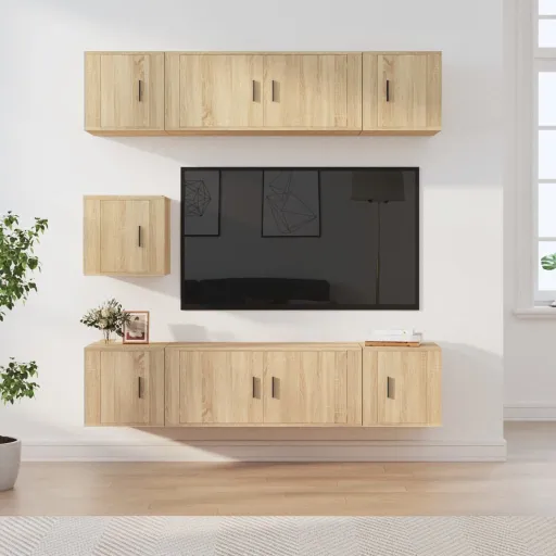 Set de Muebles Para TV 7 Pzas Madera Contrachapada Roble Sonoma