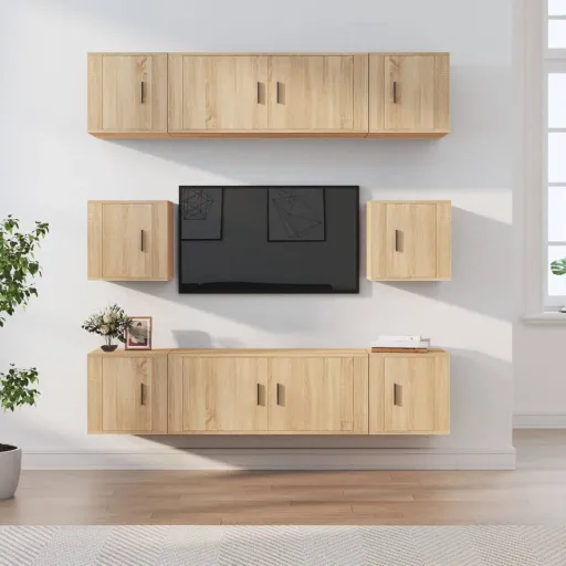 Set de Muebles Para TV 8 Pzas Madera Contrachapada Roble Sonoma