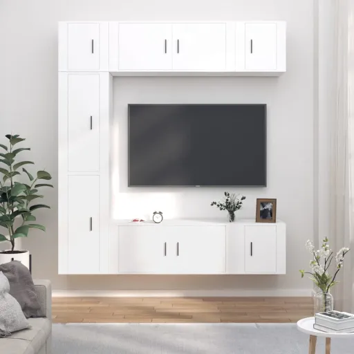 Set de Muebles Para TV 7 Piezas Madera Contrachapada Blanco