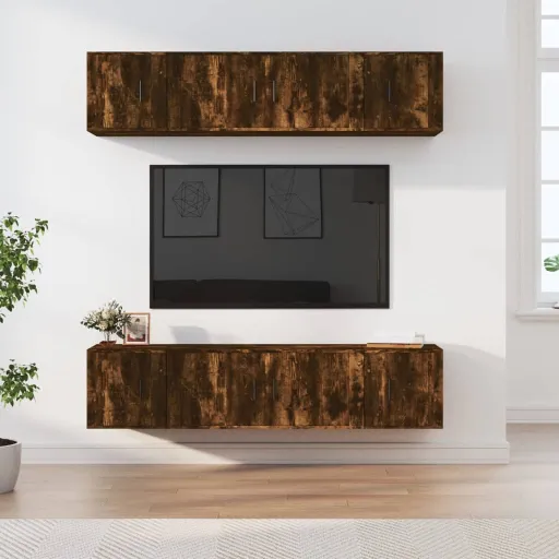 Set de Muebles de TV 6 Pzas Madera Contrachapada Roble Ahumado