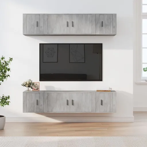 Set de Muebles de TV 6 Pzas Madera Contrachapada Gris Hormigón