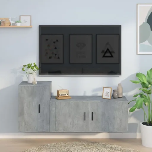 Set de Muebles de TV 2 Pzas Madera Contrachapada Gris Hormigón