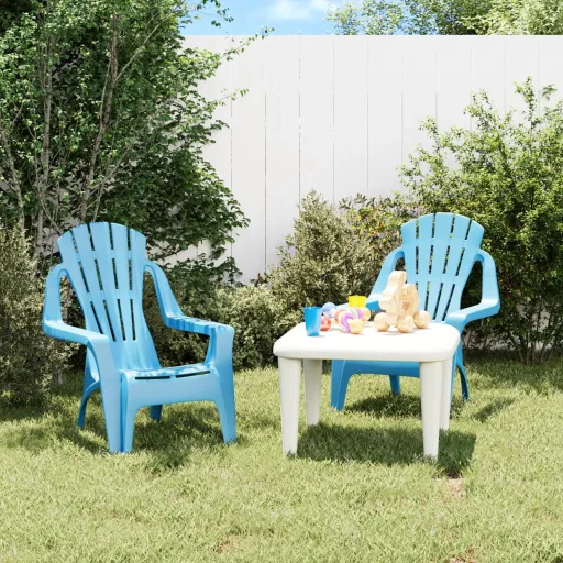 Sillas de Jardín Niños 2 Uds Aspecto Madera PP Azul 37x34x44 cm