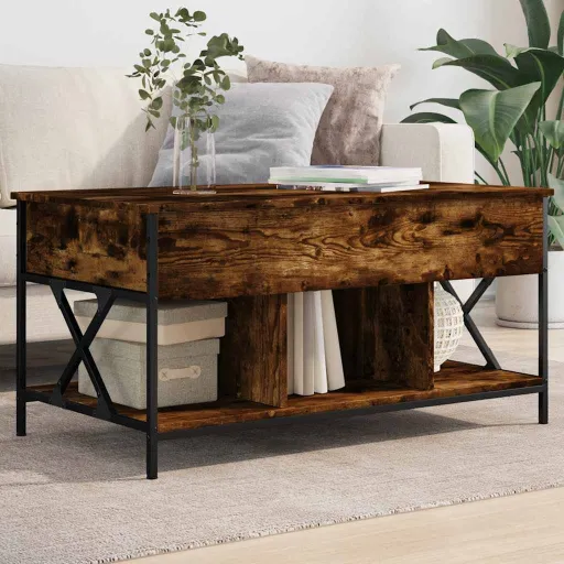 Mesa de Centro Madera Ingeniería Metal Roble Humo 100x55x50 cm