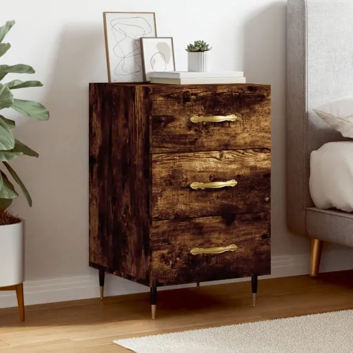 Mesita de Noche Madera de Ingeniería Roble Ahumado 40x40x66 cm