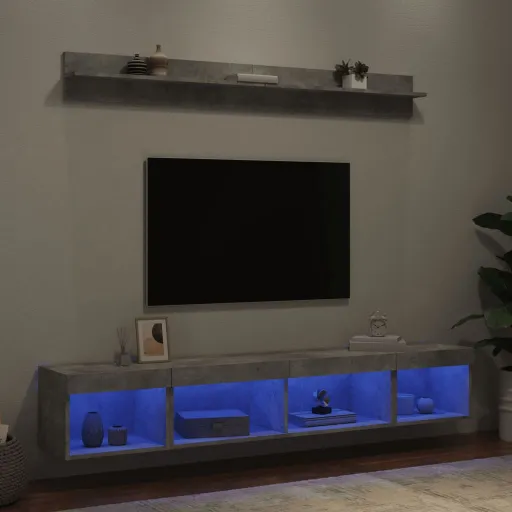 Muebles TV Pared Con LED 5 Pzas Madera Ingeniería Gris Hormigón