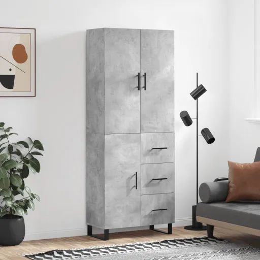 Aparador Alto Madera Contrachapada Gris Hormigón 69,5x34x180 cm