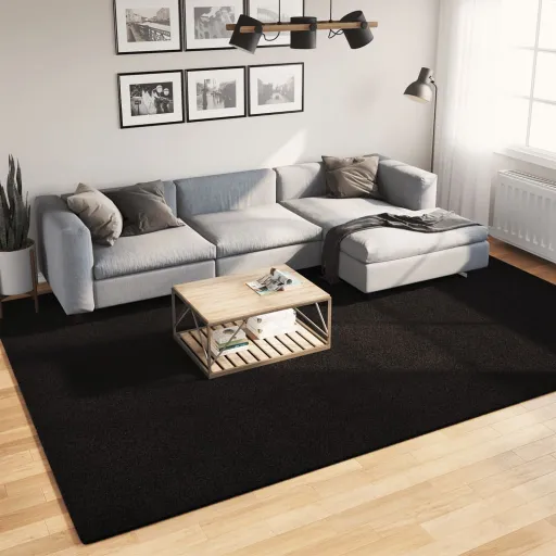 Alfombra de Pelo Corto Suave Lavable HUARTE Negro 240x340 cm