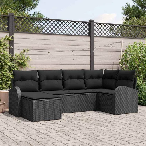 Conjunto de Sofás de Jardín   Negro Ratán Sintético (6 pcs)