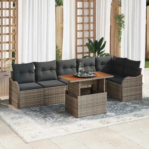 Conjunto de Sofá de Jardín Con Cojín Manual   Gris (7 pcs)