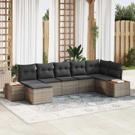 Conjunto de Sofás de Jardín   Gris Ratán Sintético (8 pcs)