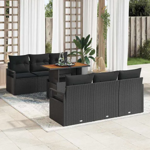 Conjunto de Sofá de Jardín   Negro Poliratán (7 pcs)