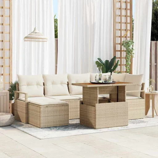Conjunto de Sofá de Jardín   Beige Poliratán (7 pcs)