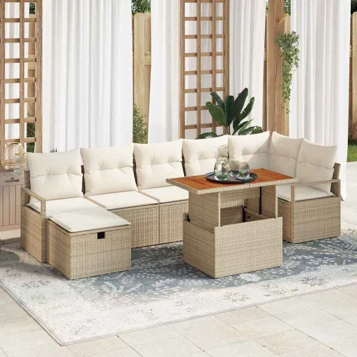 Conjunto de Sofá de Jardín   Beige Ratán Sintético (8 pcs)