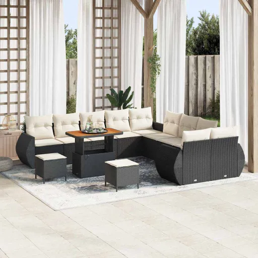 Conjunto de Sofás de Jardín   Negro Ratán Sintético (13 pcs)