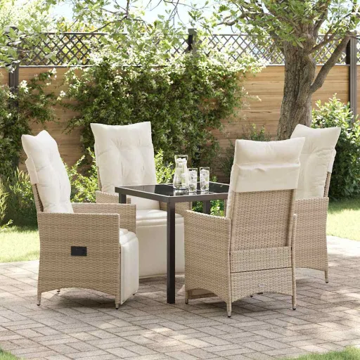 Conjunto de Comedor de Jardín   Beige Ratán Sintético (5 pcs)