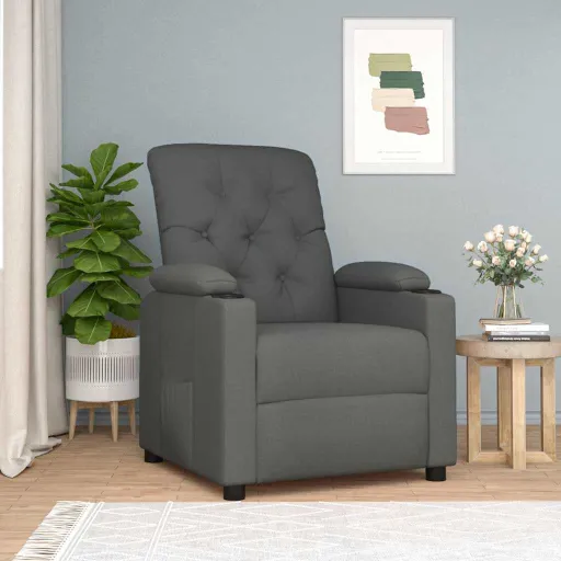 Sillón Reclinable de Tela Gris Oscuro