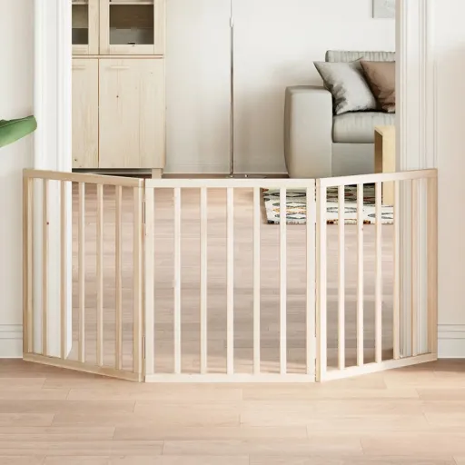 Puerta Para Perros Plegable de 3 Paneles, 150 cm, Madera de Álamo