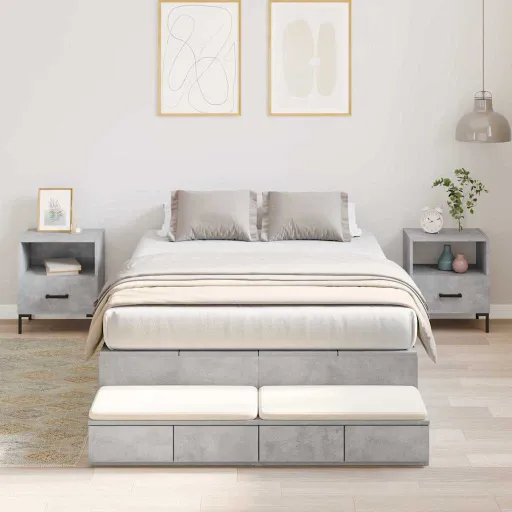 Cama Con Almacenamiento Con Cajón Gris Concreto 120 cm