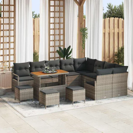Conjunto de Sofá de Jardín Con Cojín Con Almohada   Gris (13 pcs)