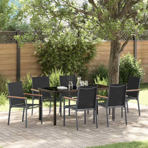 Conjunto de Comedor de Jardín   Negro (7 pcs)
