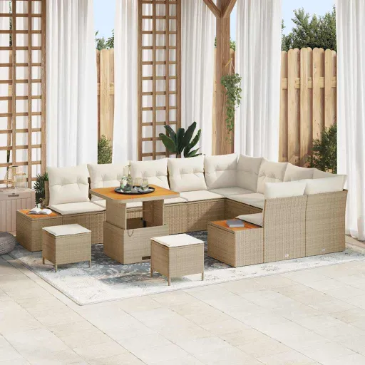 Conjunto de Sofás de Jardín Con Cojín   Beige Poliratán (12 pcs)