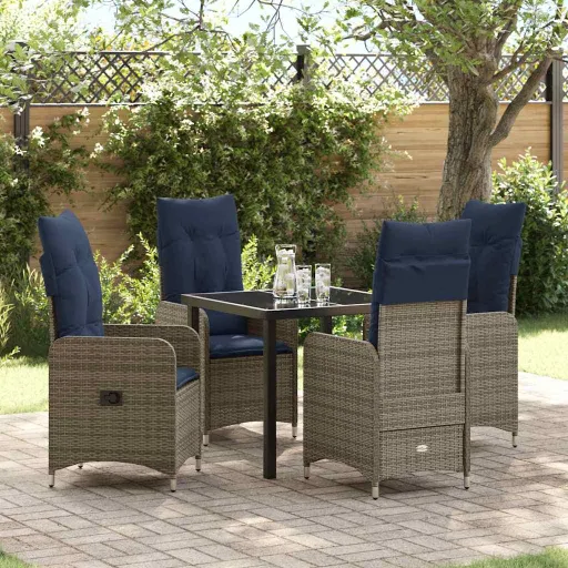 Conjunto de Comedor de Jardín   Gris Ratán Sintético (5 pcs)