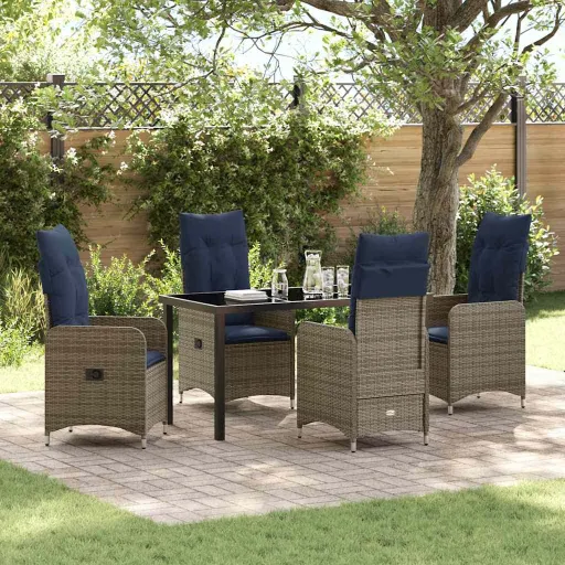 Conjunto de Comedor de Jardín   Gris Ratán Sintético (5 pcs)