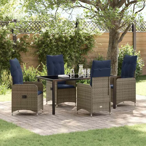 Conjunto de Comedor de Jardín   Gris Ratán Sintético (5 pcs)