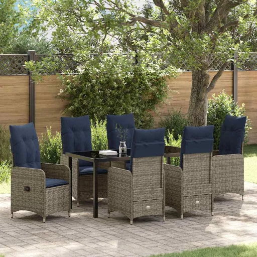 Conjunto de Comedor de Jardín   Gris Ratán Sintético (7 pcs)