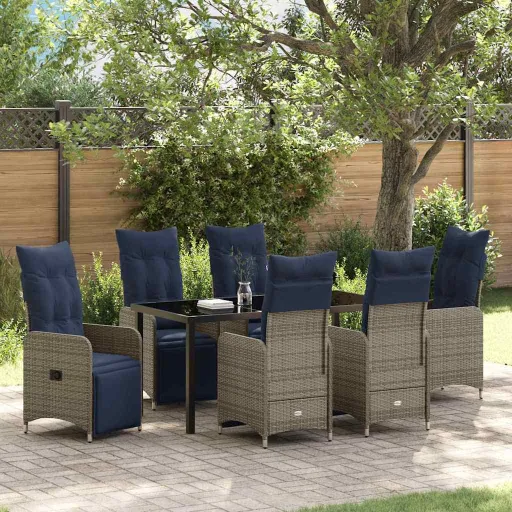 Conjunto de Comedor de Jardín   Gris Ratán Sintético (7 pcs)