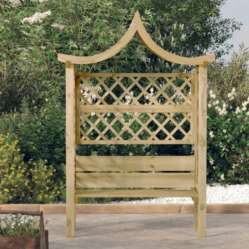 Pérgola de Jardín Con Techo y Banco Madera de Pino Impregnada
