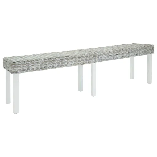 Banco Madera Caoba Blanco y Ratán Kubu Natural 160x35x45 cm