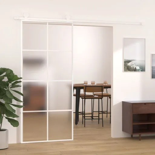 Puerta Corredera ESG Vidrio y Aluminio Blanca 90x205 cm