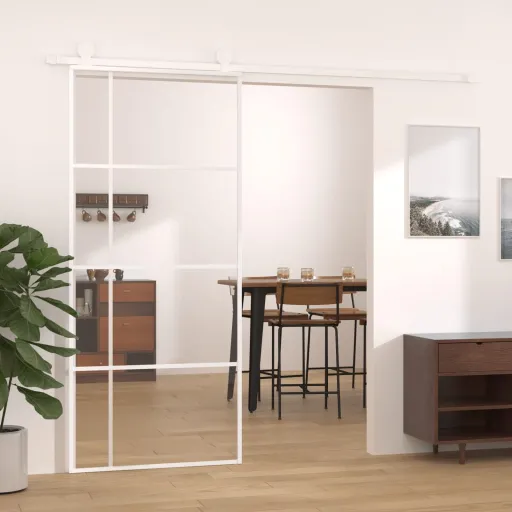 Puerta Corredera ESG Vidrio y Aluminio Blanca 90x205 cm