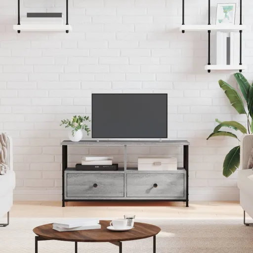 Mueble TV Hierro y Madera Contrachapada Gris Sonoma 90x33x45 cm