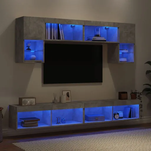 Muebles TV Pared Con LED 6 Pzas Madera Ingeniería Gris Hormigón
