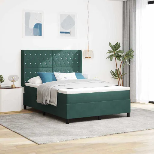 Cama Tipo Box Spring Verde Oscuro 140 x 200 cm Terciopelo