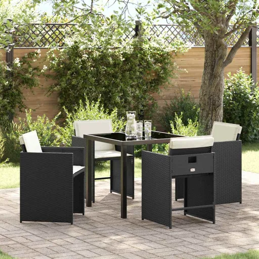 Conjunto de Comedor de Jardín   Negro Ratán Sintético (5 pcs)