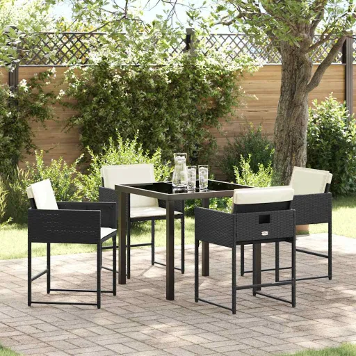 Conjunto de Comedor de Jardín   Negro Ratán Sintético (5 pcs)