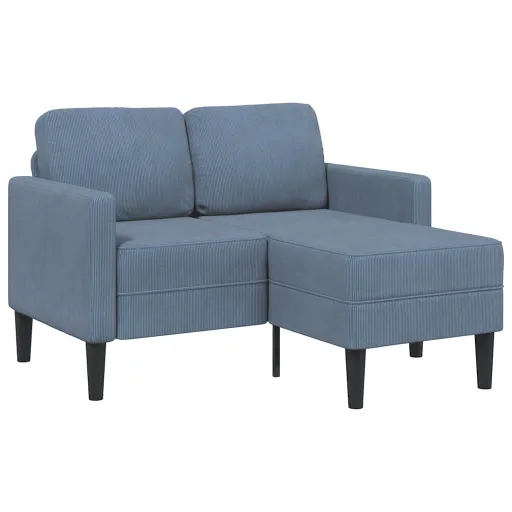 Sofá de 2 Plazas Con Chaise Longue Forma de L Azul 125 cm Lino
