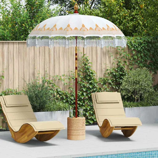 Parasol Balinés 260 Crema 180-190 cm Algodón y Madera Maciza
