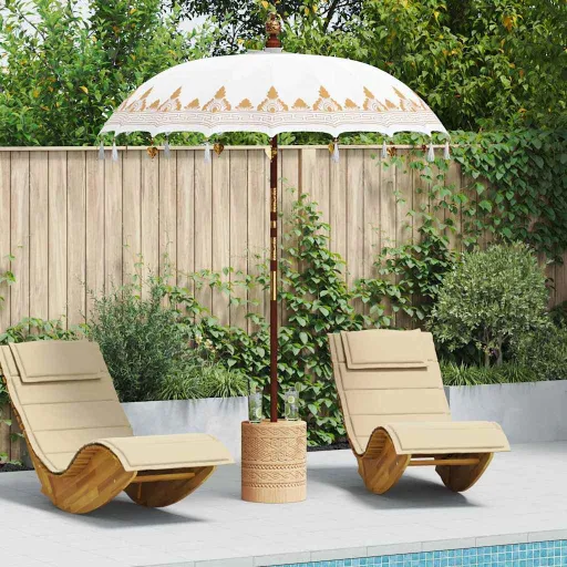 Parasol Balinés 260   Crema Algodón y Madera Maciza (2 pcs)
