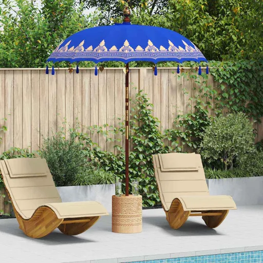 Parasol Balinés 260 Azul 180-190 cm Algodón y Madera Maciza