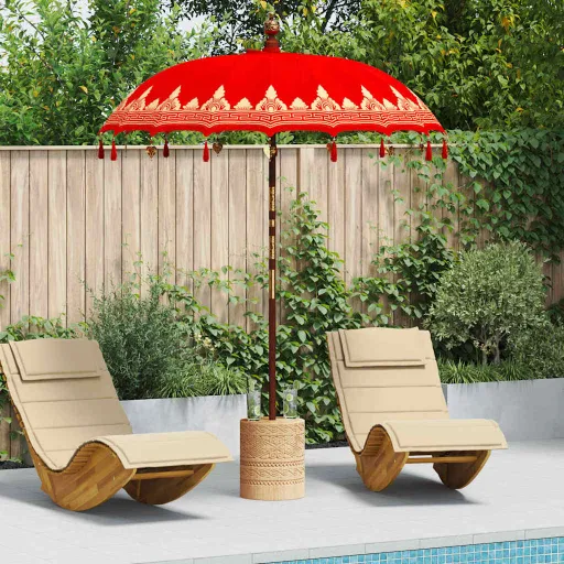 Parasol Balinés 260 Rojo 180-190 cm Algodón y Madera Maciza