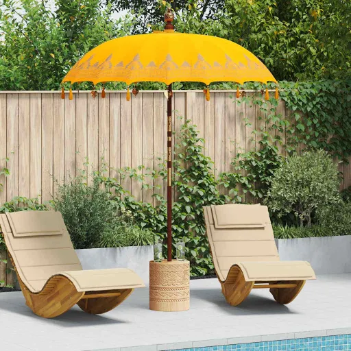Parasol Balinés 260 Amarillo 180-190 cm Algodón y Madera Maciza